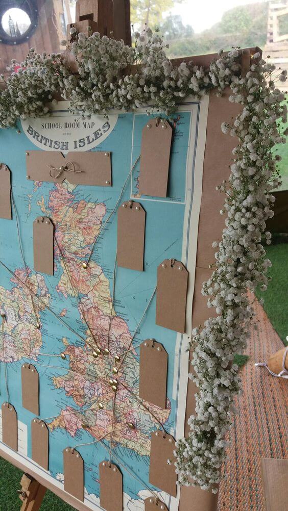 Seating plan idea with gypsophila garland